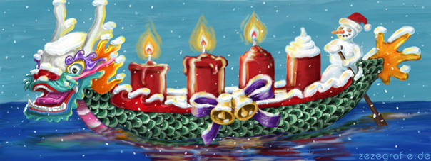 Illustration Drachenboot Advent Schneemann Weihnachten