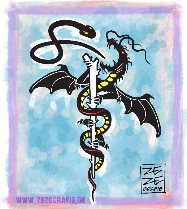 illustration asklepios dragon symbol stab schlange drache