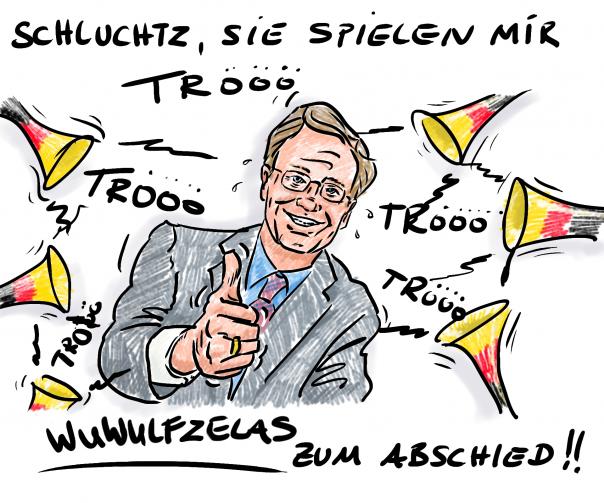 Karikatur Christian Wulff Zapfenstreich 2012