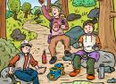 Illustration Suchbild Geocaching GPS Rast Pause Wald Orientierung Kinder 