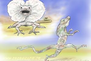 skizze illustration kragebechse drohen laufen